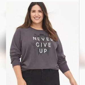 TORRID Women's Breast Cancer Awareness Sweatshirt - "Never Give Up" Graphic